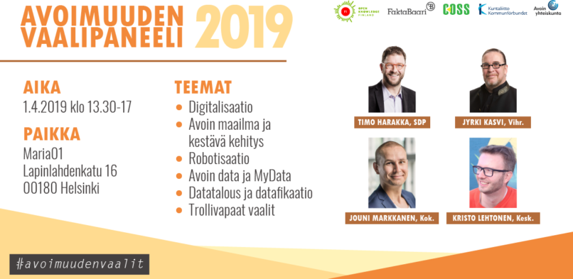 Kutsu Avoimuuden vaalipaneeli 2019 -tapahtumaan